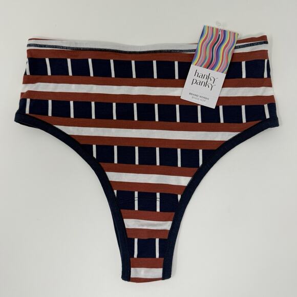Hanky Panky PlayStretch High Rise Stripe Thong XS/S Striped Supima Cotton - Picture 3 of 9